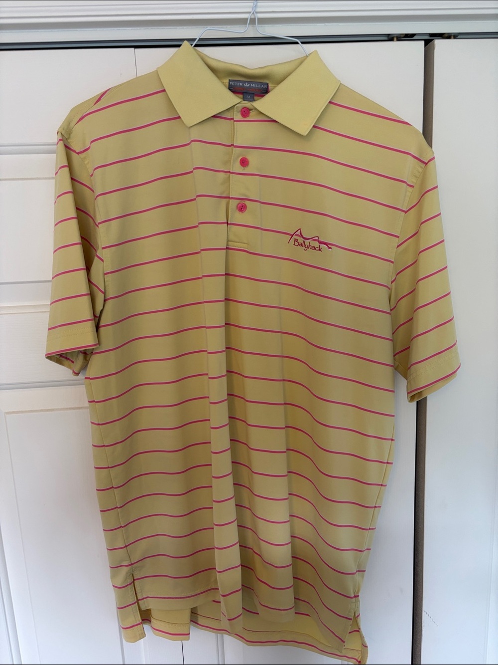 Peter Millar Yellow Polo with Pink Stripes